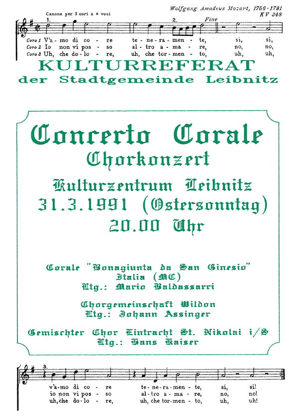 Programm Chorkonzert Leibnitz 1991